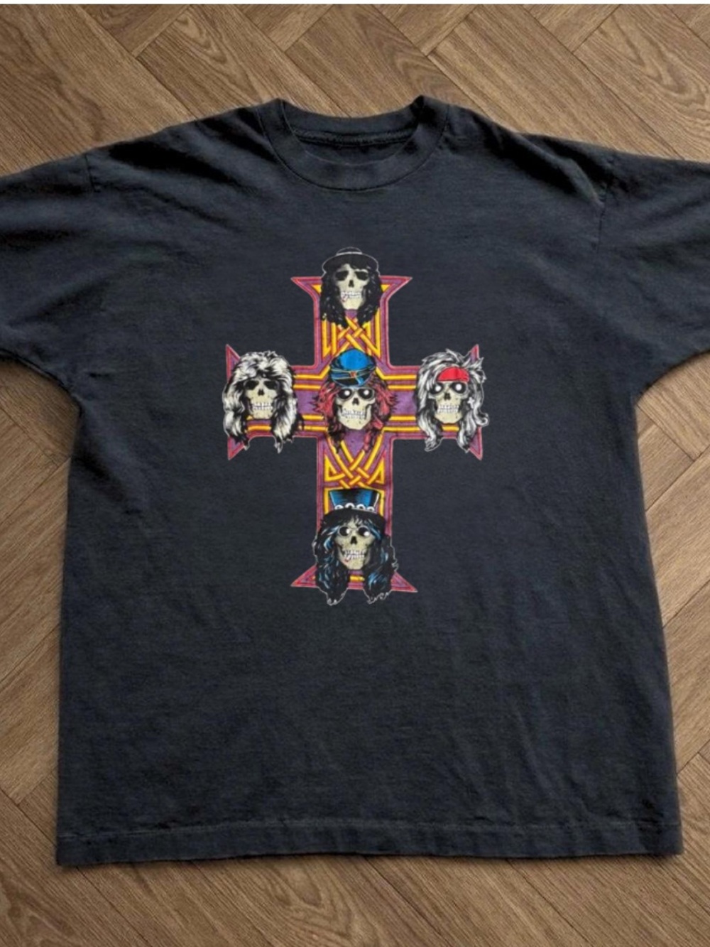 Gildan Black Short Sleeve Tee with Colorful Skull Cross Graphic